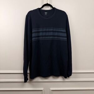 Sonoma Goods For Life Mens XL Navy Blue Waffle Knit Thermal Striped Shirt